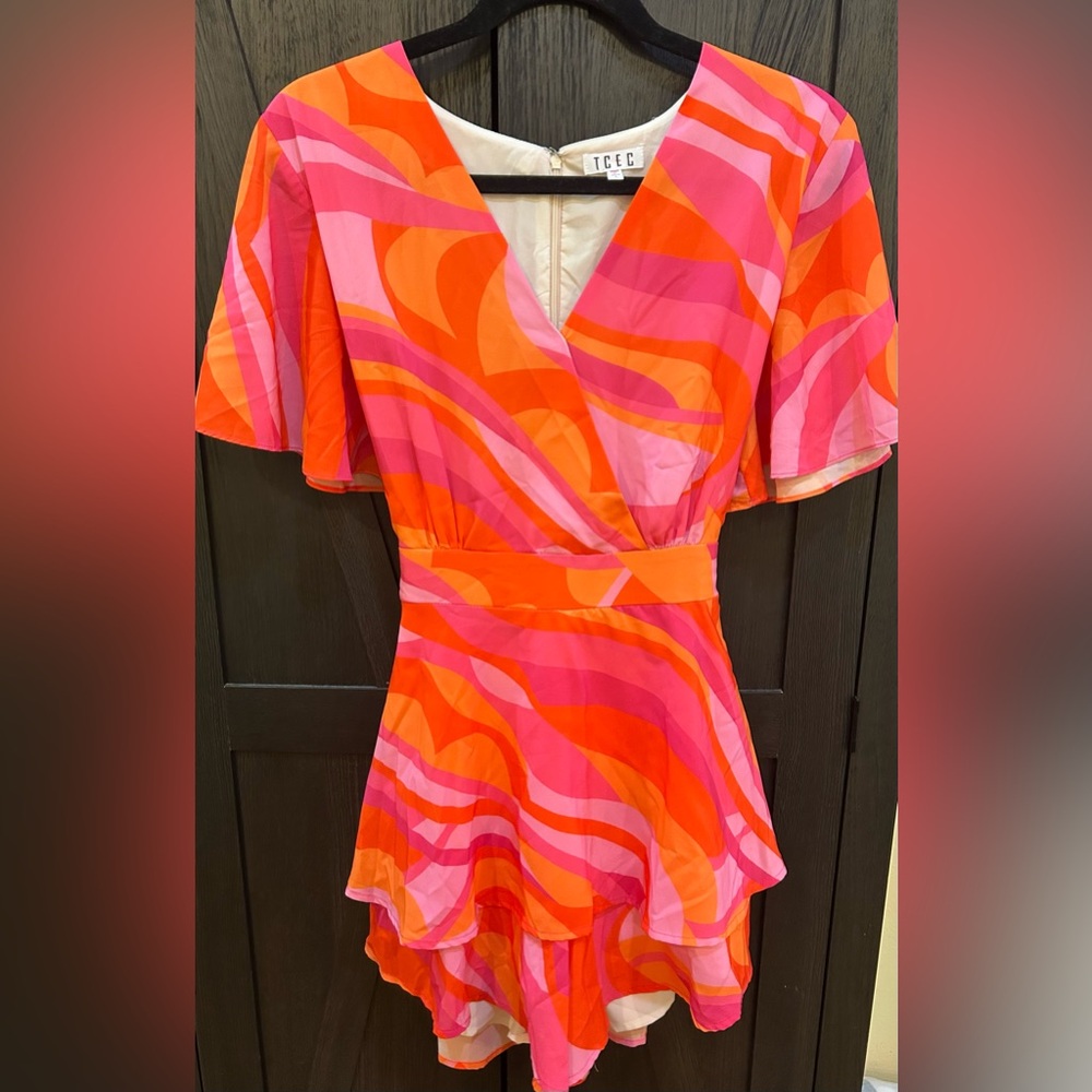 TCEC Vibrant Pink & Orange Women’s Romper with Tie (Front or Back)